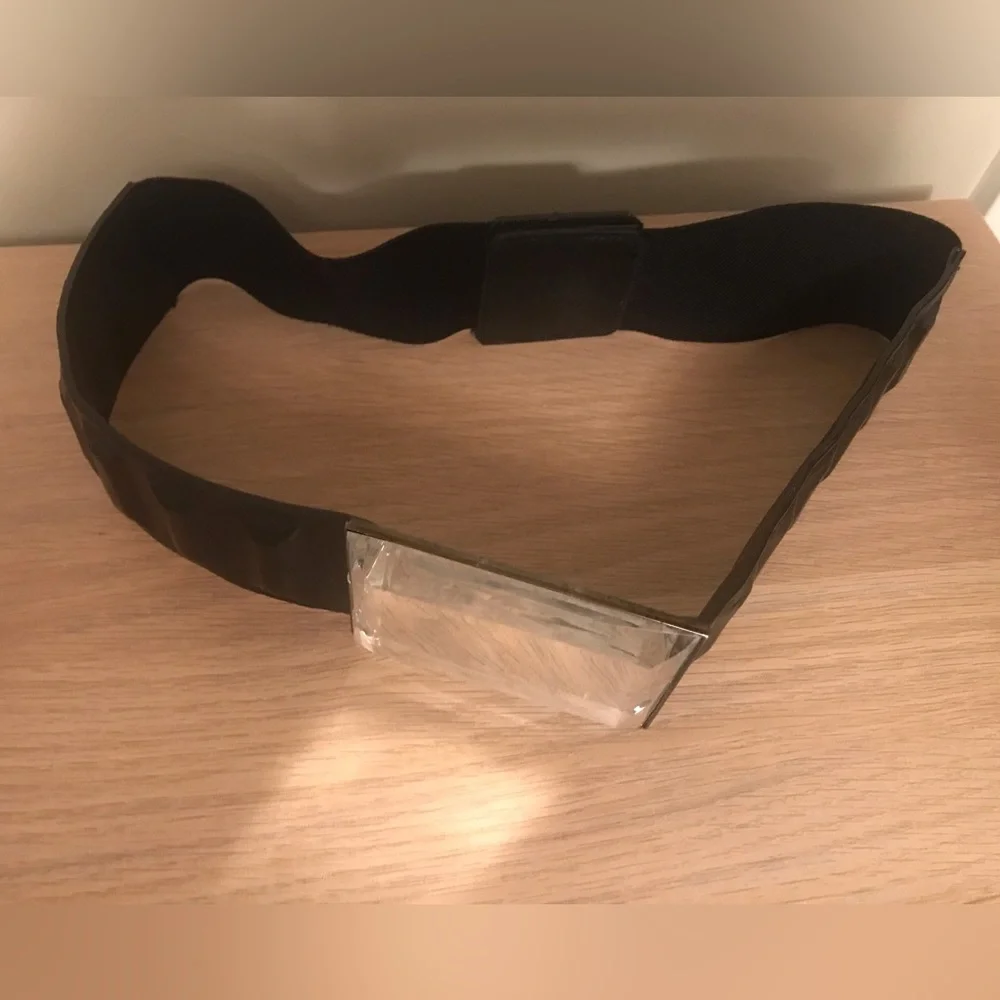 Cool black textured belt with beveled glass mirrored large buckle